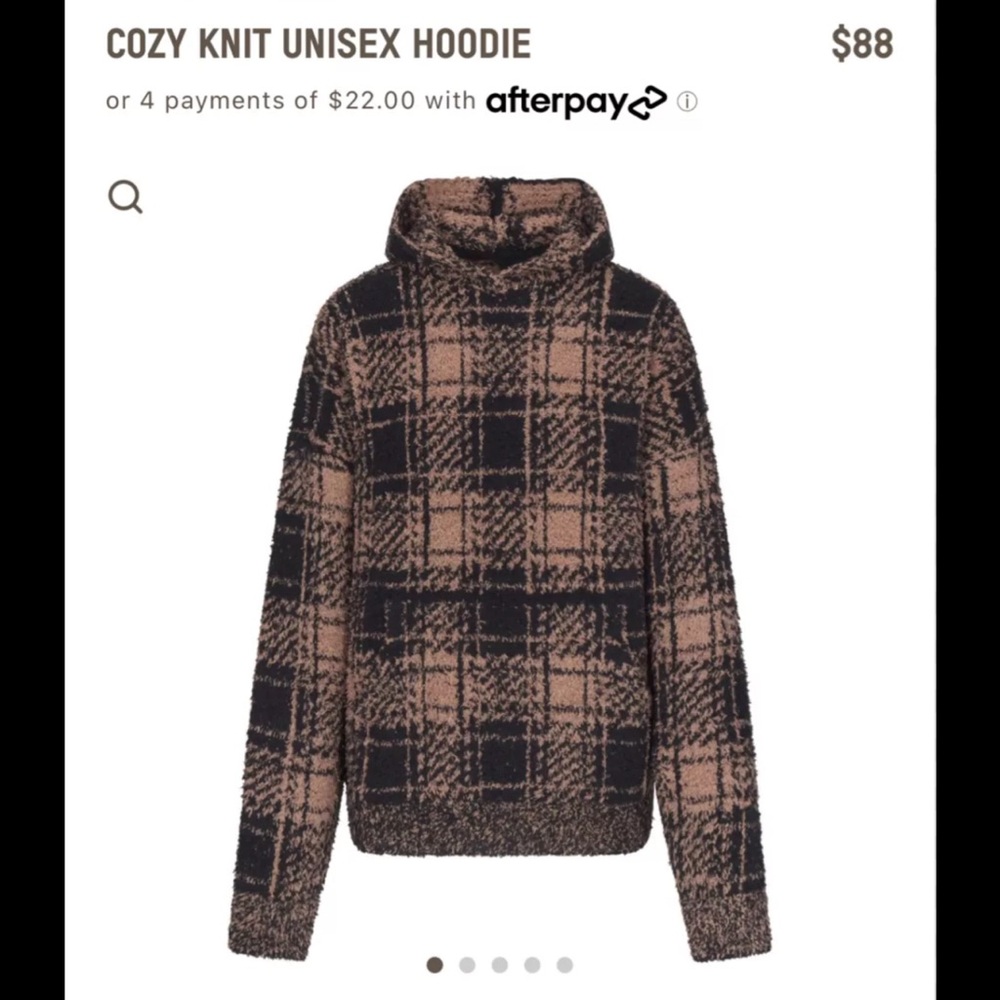 Skims Cozy knit unisex hoodie plaid size XL